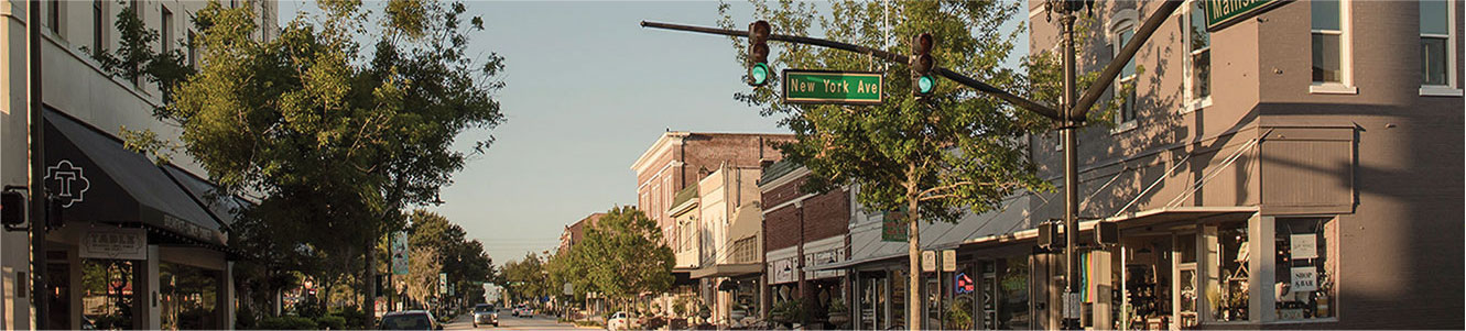 Shot of a main street in a small town.