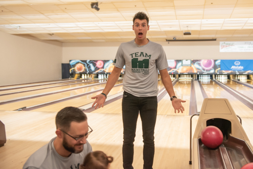 Man is shocked at his gutter ball at bowling alley in DeLand FL