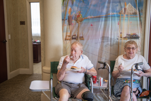 Two customers eat lunch inside the North Spring Garden branch of Mainstreet Community Bank